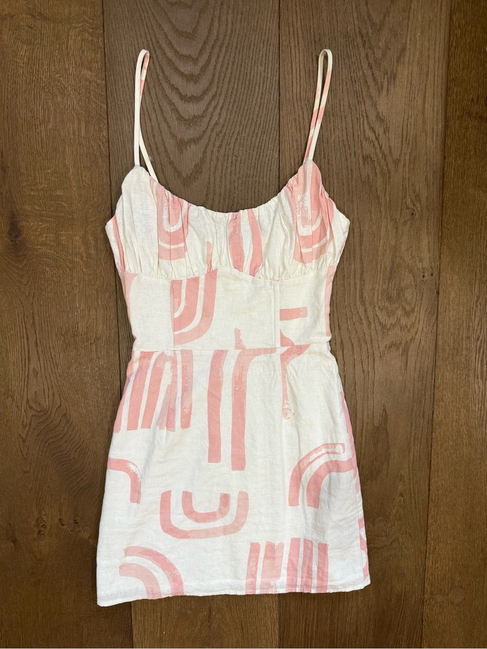 Sabo Skirt Jayne Linen Cami Mini Dress Pink White Abstract